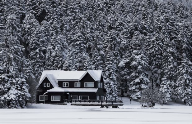 snow covered home